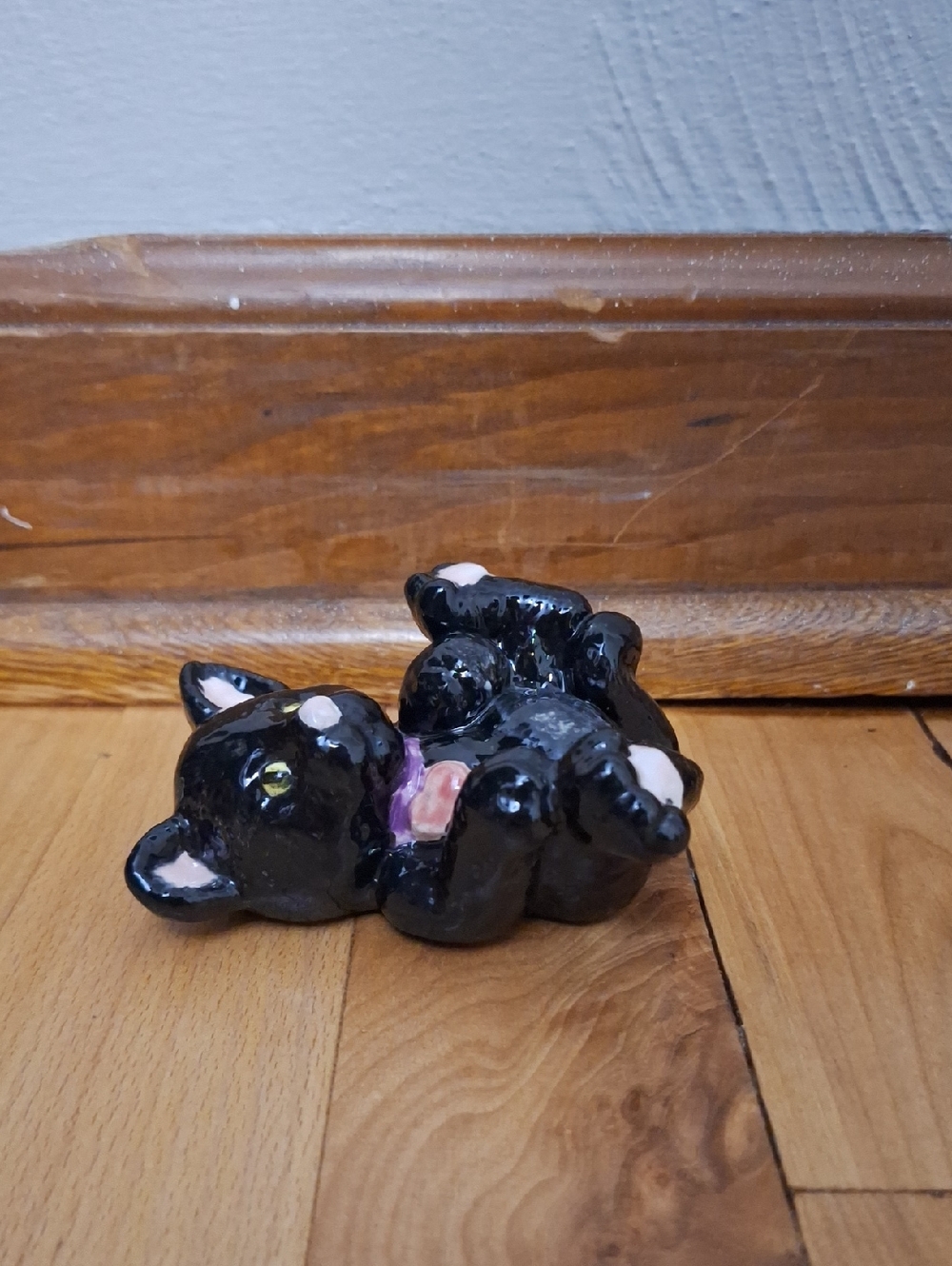 Handmade Black Ceramic Cat Figurine